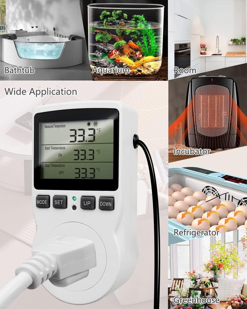 Vaticas Digital Temperature Controller Outlet, 120V Electric Thermostat Outlet Plug with Timer Heating Cooling Control 110V for Reptile Terrarium Greenhouse Refrigerator - Image 3